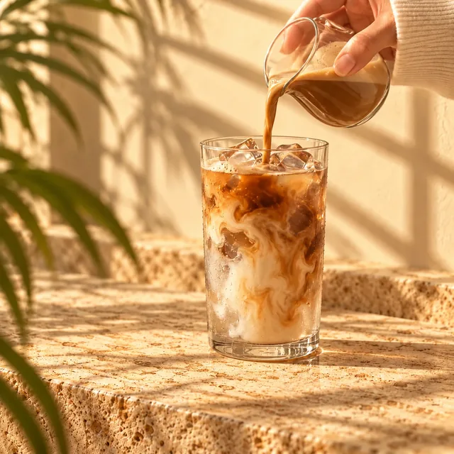 Latte ais Sunproof dituang atas batu