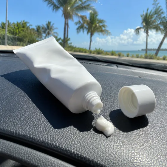 Tiub sunscreen atas dashboard kereta